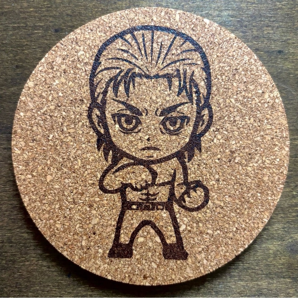 Attack On Titan Eren Yeager Chibi Style Laser Engraved Cork Coaster #2